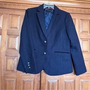 (EUC)  Talbots Navy Polka Dot Lining Wool Blend Button Front Career